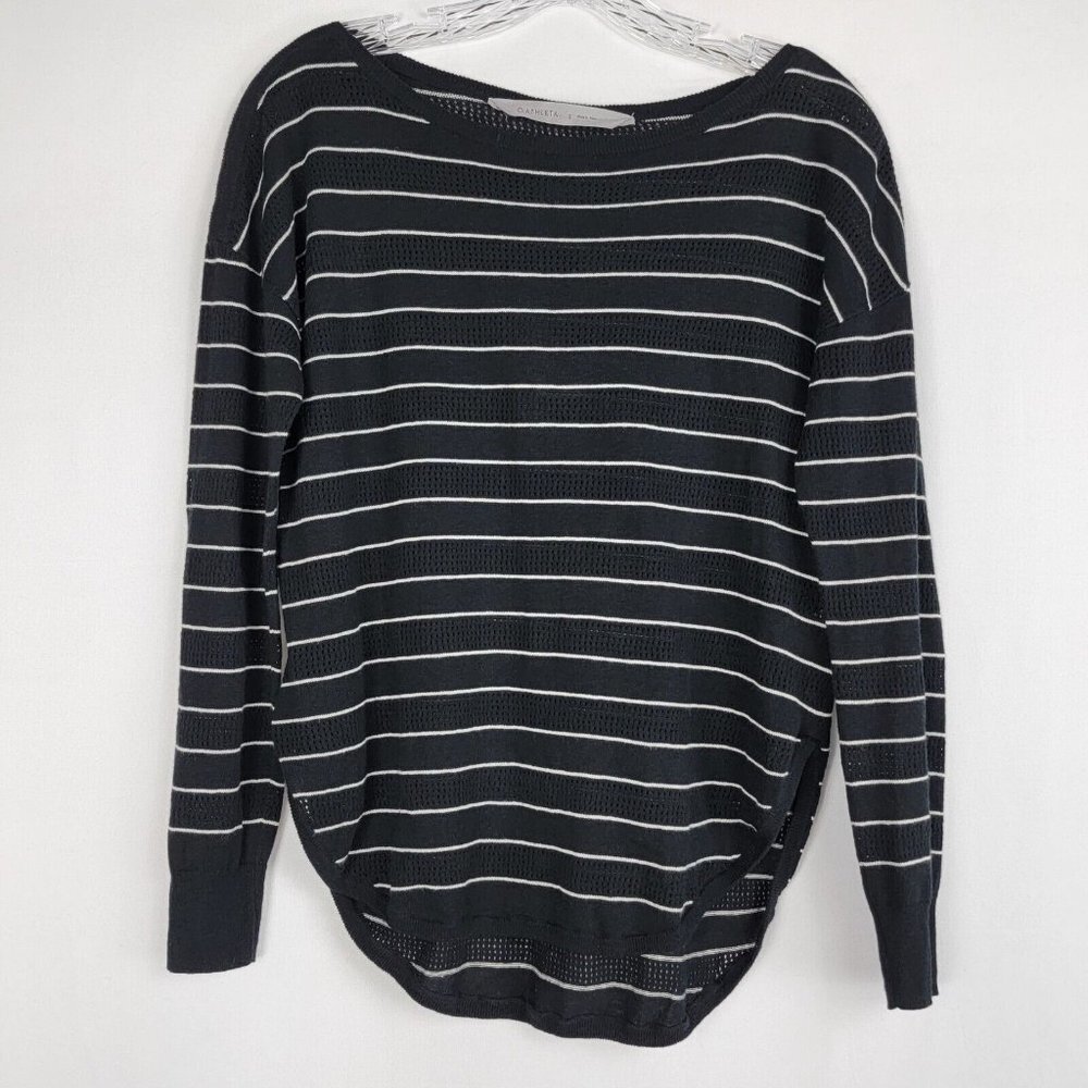 Athleta Womens Mix It Up Top Size Small Black White Striped Linen Cotton Knit